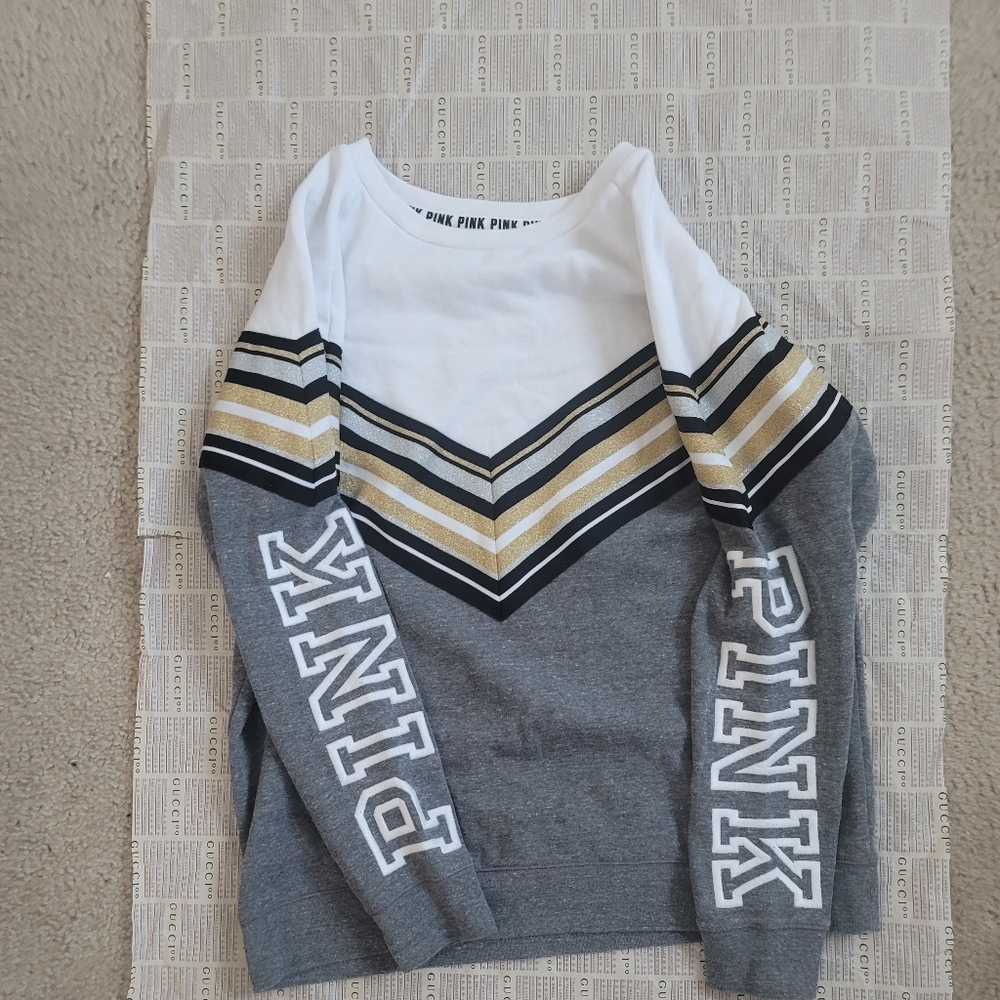 PINK sweatshirt Sz L Wht,Grey,Gold,black